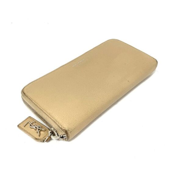 Saint Laurent (Authentic) Nude Beige Leather YSL Zippy Long Wallet w/ Box, VGUC - Picture 6 of 14
